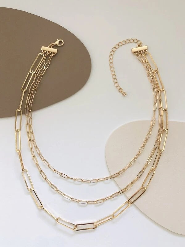 CM-AXS072421 Women Trendy Seoul Style Minimalist Layered Necklace - Gold