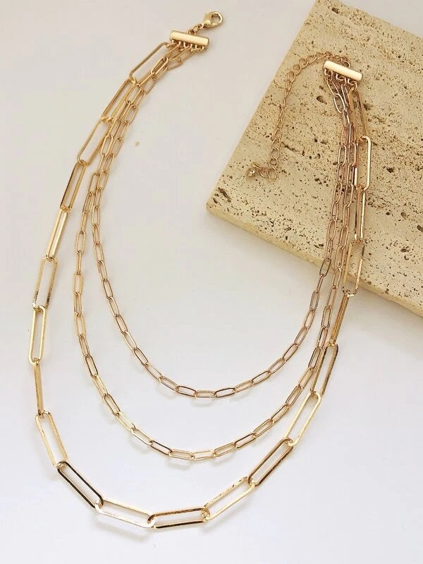 CM-AXS072421 Women Trendy Seoul Style Minimalist Layered Necklace - Gold