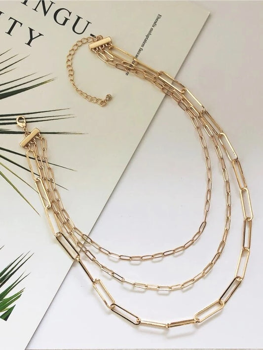 CM-AXS072421 Women Trendy Seoul Style Minimalist Layered Necklace - Gold