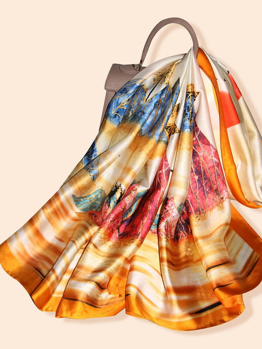 CM-AXS156944 Women Trendy Seoul Style Landscape Print Scarf