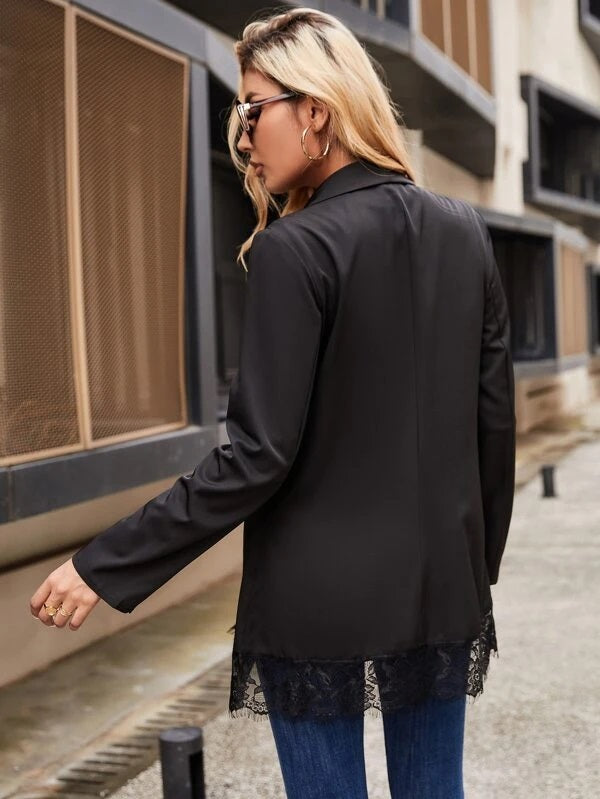 CM-CS637552 Women Casual Seoul Style Shawl Collar Buckle Waist Blazer - Black