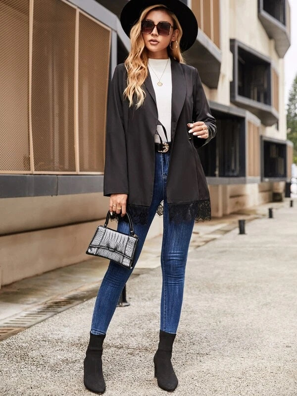 CM-CS637552 Women Casual Seoul Style Shawl Collar Buckle Waist Blazer - Black