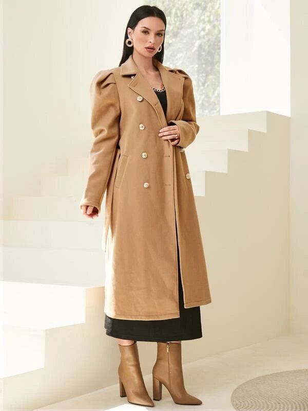 CM-CS182835 Women Elegant Seoul Style Notched Collar Leg-Of-Mutton Sleeve Overcoat
