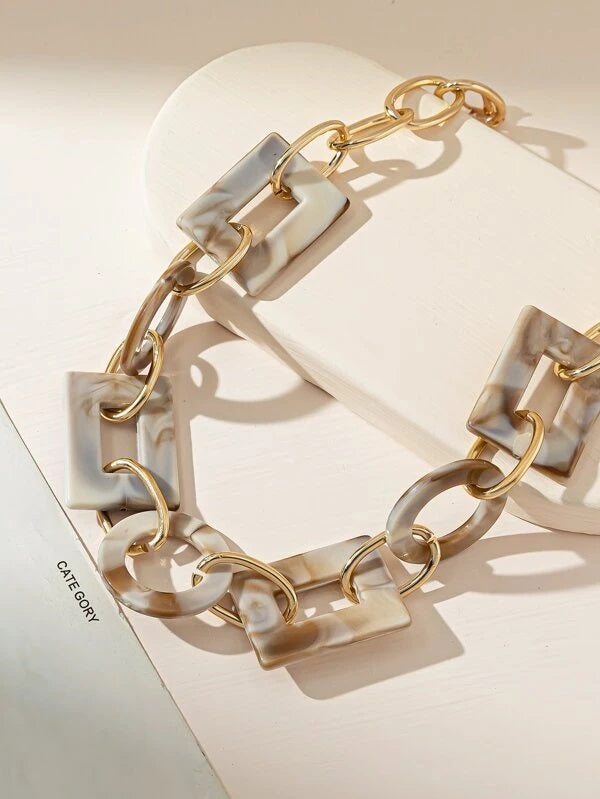 CM-AXS620224 Women Trendy Seoul Style Geometric Decor Chain Necklace