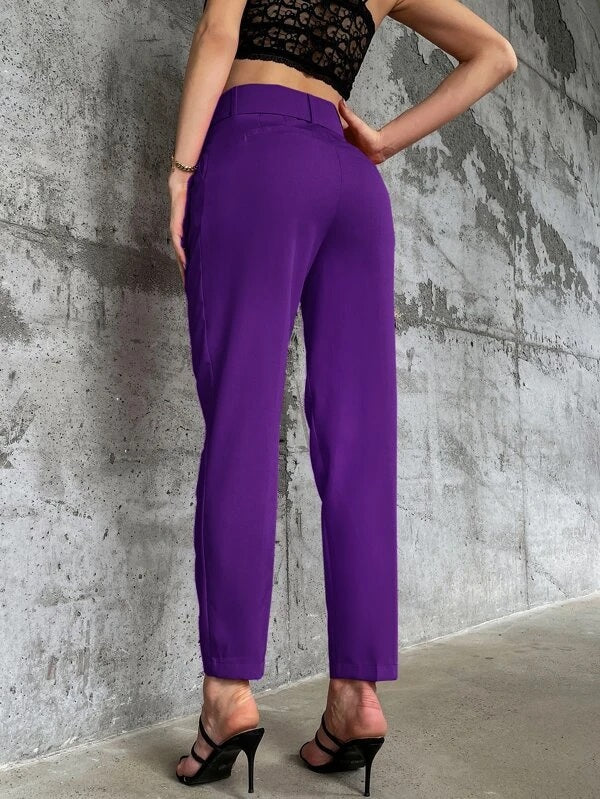 CM-BS930241 Women Elegant Seoul Style High Waist Solid Belted Tapered Pants - Purple