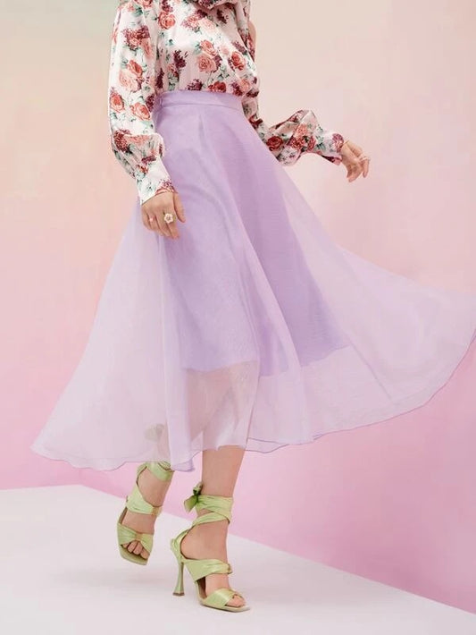 CM-BS828289 Women Elegant Seoul Style High Waist Solid Mesh Skirt - Purple