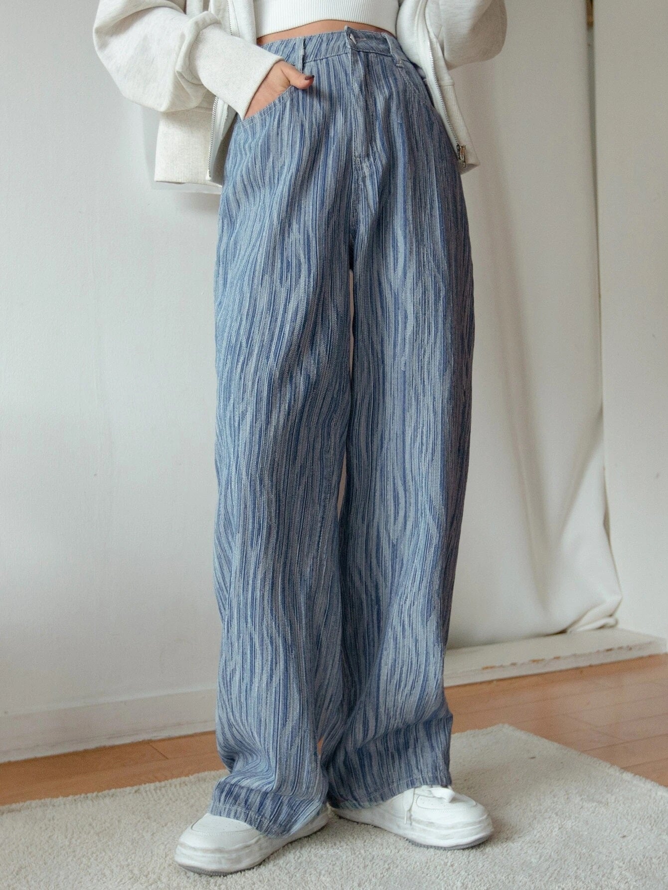 CM-BS235382 Women Casual Seoul Style High Waist Graphic Print Wide Leg Jeans