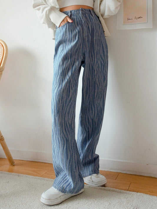 CM-BS235382 Women Casual Seoul Style High Waist Graphic Print Wide Leg Jeans