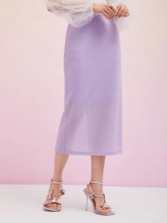 CM-BS051444 Women Elegant Seoul Style High Waist Textured Split Hem Skirt - Purple