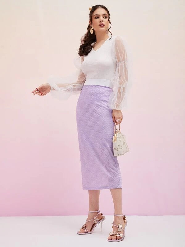 CM-BS051444 Women Elegant Seoul Style High Waist Textured Split Hem Skirt - Purple