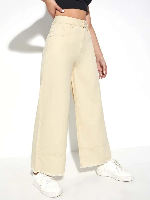 CM-BS744553 Women Preppy Seoul Style High Waist Wide Leg Jeans - Apricot