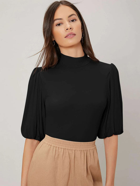 CM-TS485912 Women Casual Seoul Style Half Balloon Sleeve Top - Black