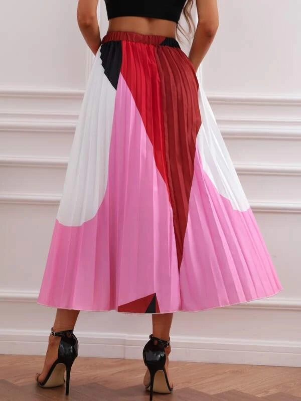 CM-BS767113 Women Elegant Seoul Style High Waist Cut And Sew Pleated Skirt