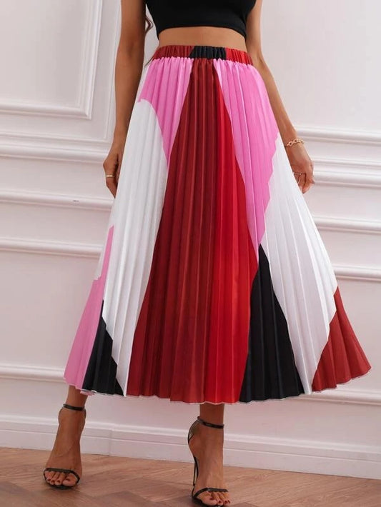 CM-BS767113 Women Elegant Seoul Style High Waist Cut And Sew Pleated Skirt