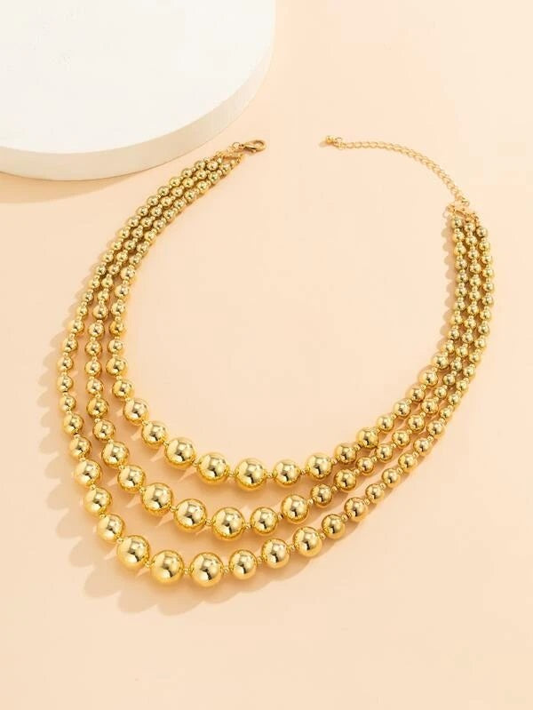 CM-AXS377177 Women Trendy Seoul Style Beaded Layered Necklace - Gold