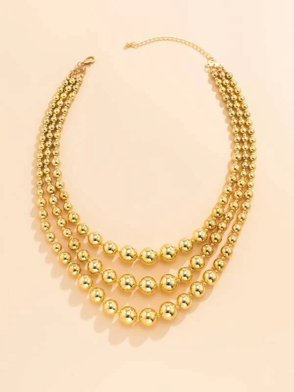 CM-AXS377177 Women Trendy Seoul Style Beaded Layered Necklace - Gold