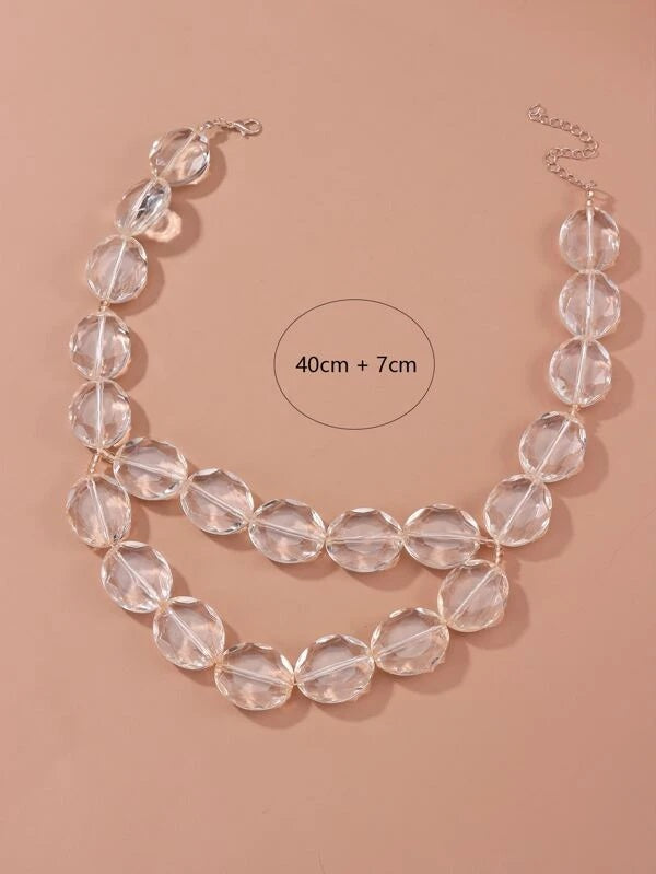 CM-AXS867464 Women Trendy Seoul Style Geometric Beaded Layered Necklace