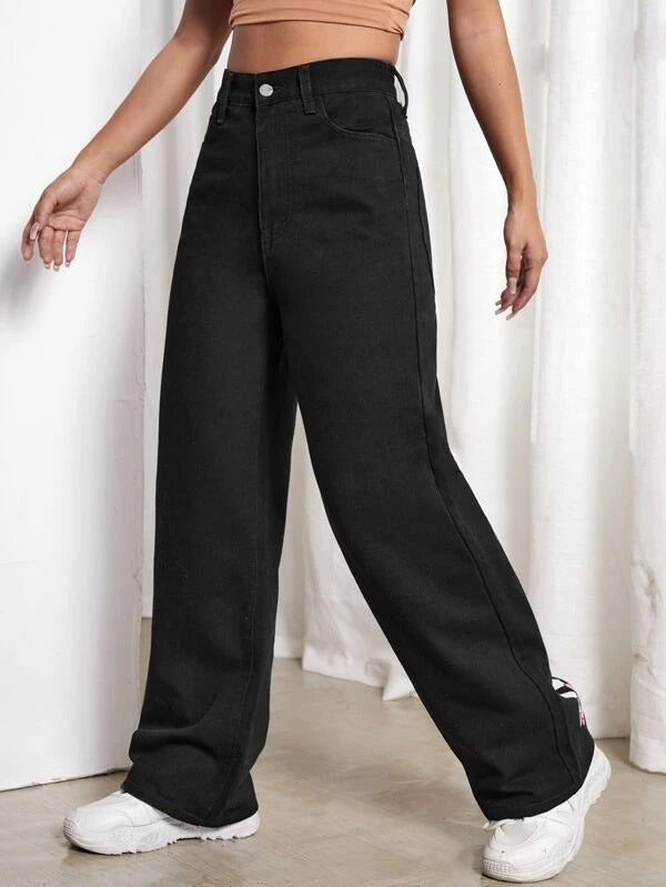 CM-BS931550 Women Casual Seoul Style Figure Graphic Boyfriend Jeans - Black