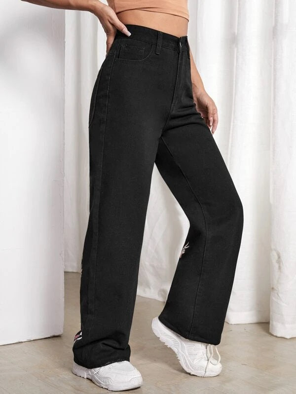 CM-BS931550 Women Casual Seoul Style Figure Graphic Boyfriend Jeans - Black