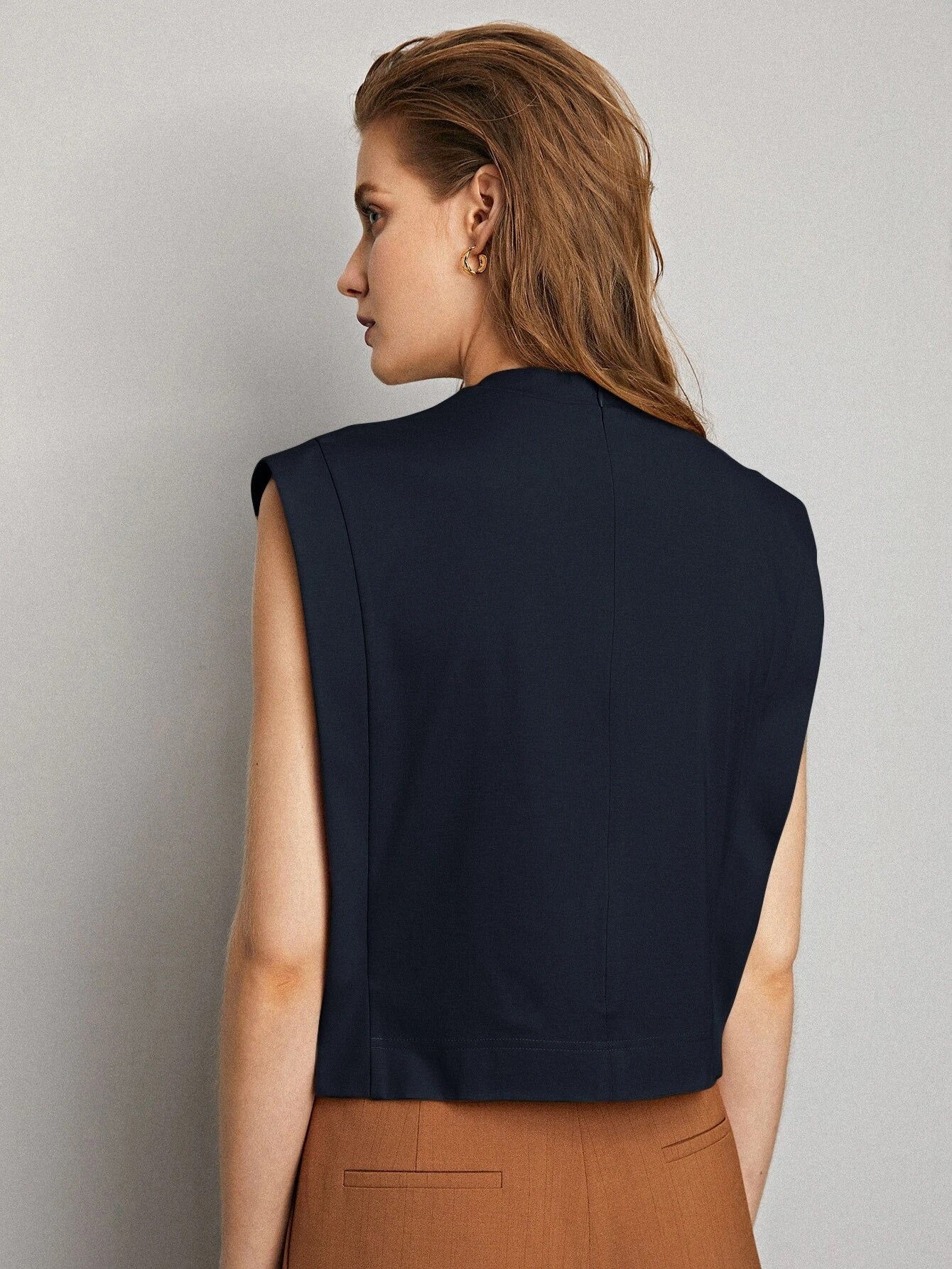 CM-TS051118 Women Casual Seoul Style Viscose Boxy Sleeveless Top - Navy Blue