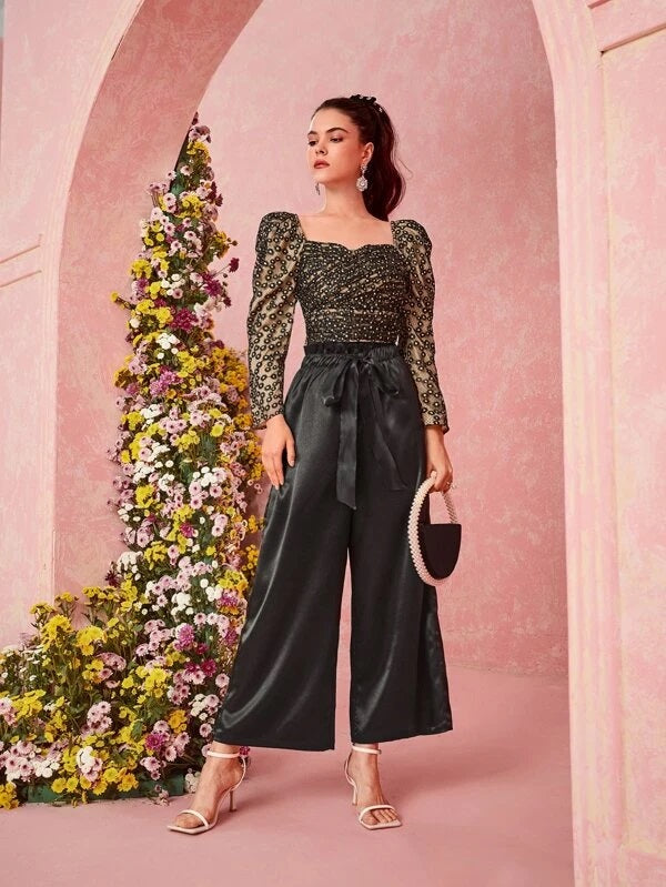 CM-TS574847 Women Elegant Seoul Style Floral Embroidery Puff Sleeve Blouse