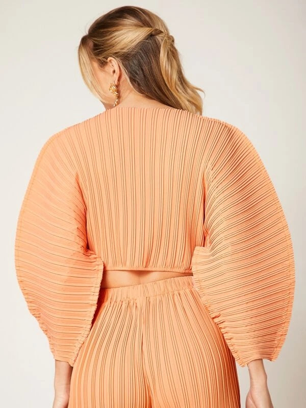 CM-TS458443 Women Casual Seoul Style Solid Batwing Sleeve Ribbed Knit Blouse - Orange