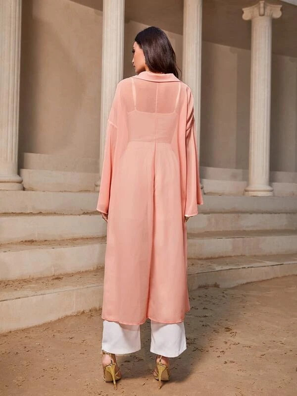 CM-TS480128 Women Elegant Seoul Style Drop Shoulder High Low Hem Belted Blouse
