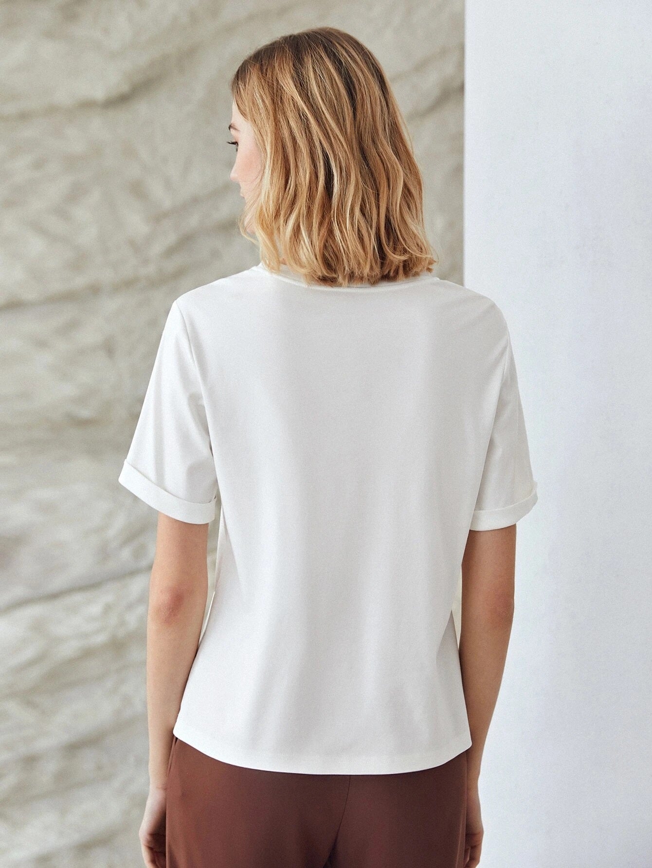 CM-TS603964 Women Casual Seoul Style Round Neck Heart Hollow Out T-Shirt - White