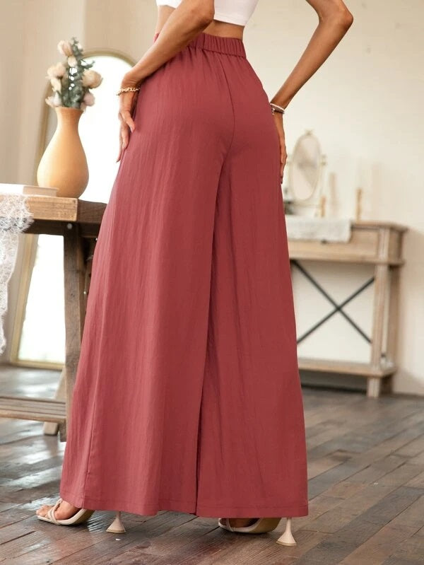 CM-BS453999 Women Casual Seoul Style High Waist Wide Leg Pants - Redwood