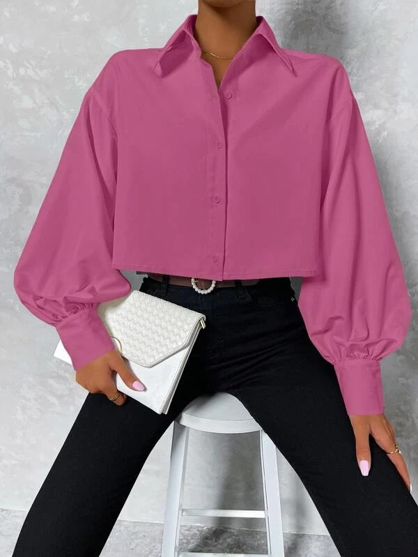 CM-TS173570 Women Casual Seoul Style Lantern Sleeve High Low Longline Blouse - Pink