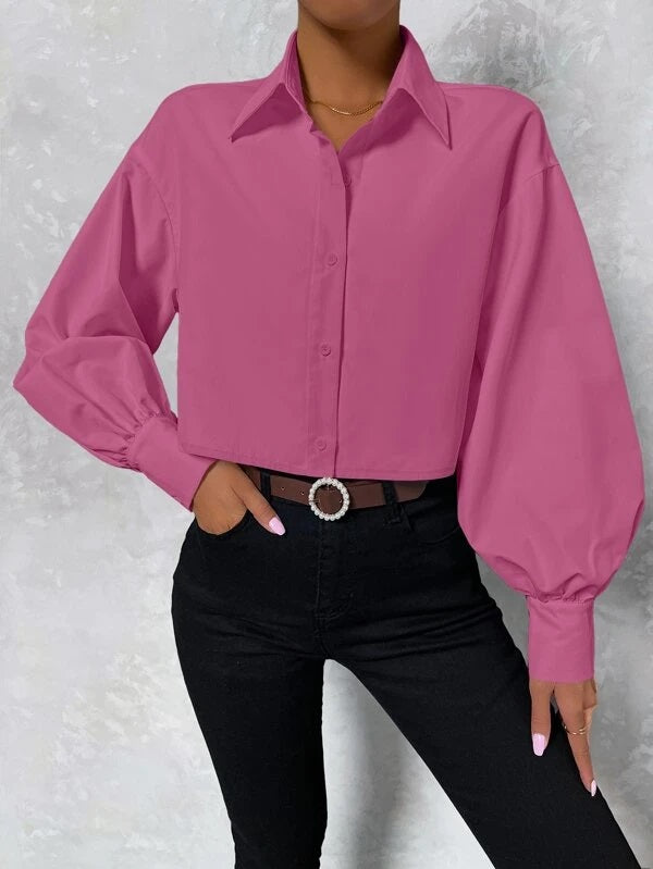CM-TS173570 Women Casual Seoul Style Lantern Sleeve High Low Longline Blouse - Pink