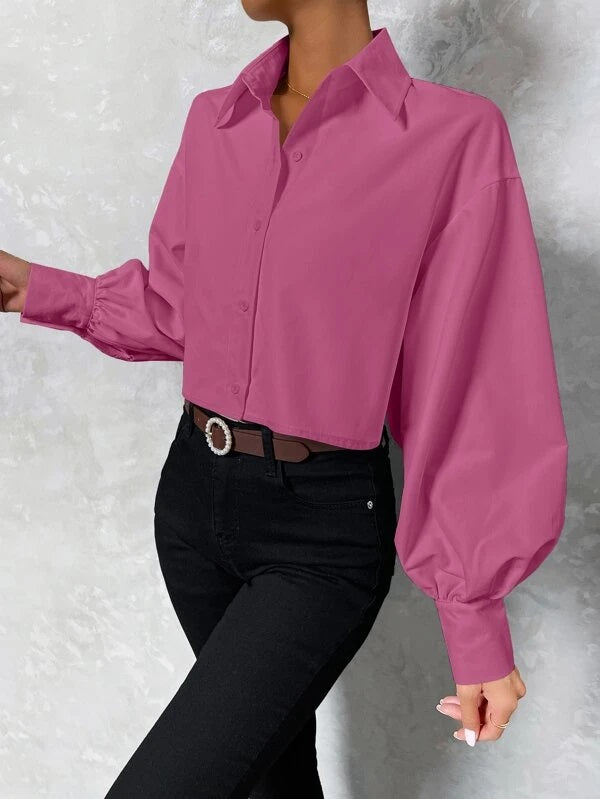 CM-TS173570 Women Casual Seoul Style Lantern Sleeve High Low Longline Blouse - Pink
