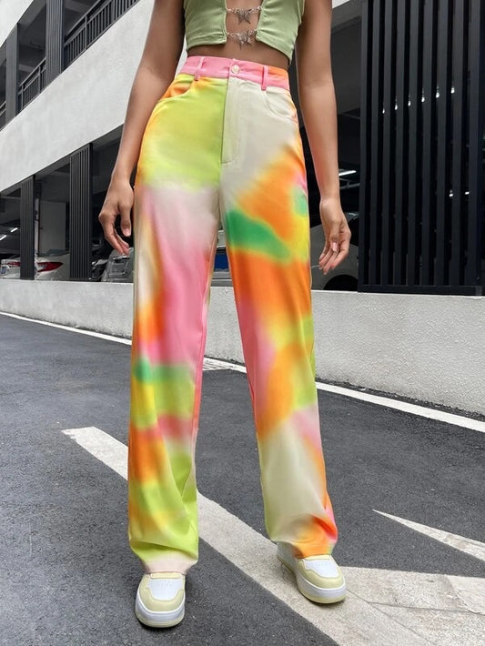 CM-BS011404 Women Casual Seoul Style Tie Dye Slant Pocket Pants