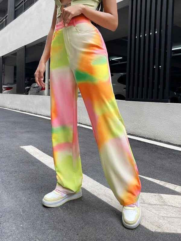 CM-BS011404 Women Casual Seoul Style Tie Dye Slant Pocket Pants