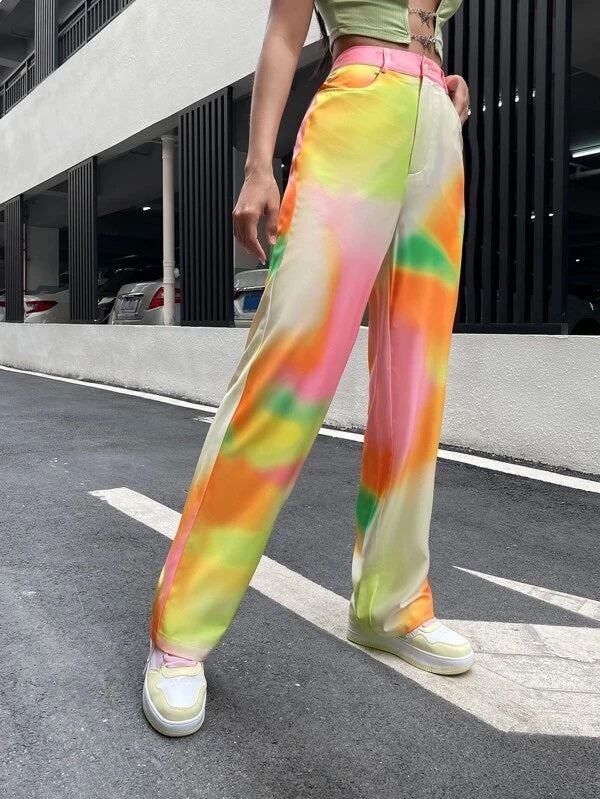 CM-BS011404 Women Casual Seoul Style Tie Dye Slant Pocket Pants