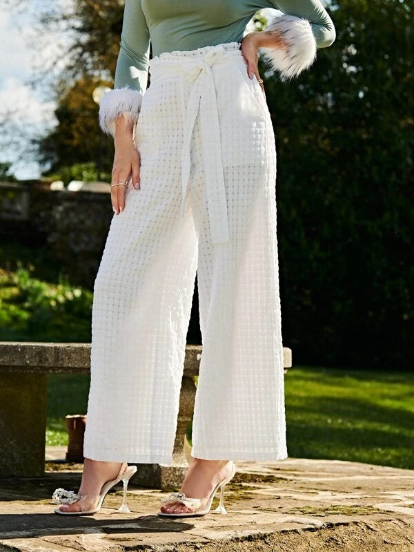 CM-BS111606 Women Elegant Seoul Style Paperbag Waist Belted Wide Leg Pants