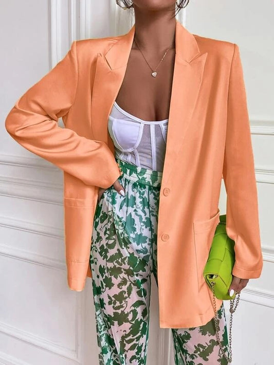 CM-CS758002 Women Elegant Seoul Style Peak Collar Pocket Patched Blazer - Orange