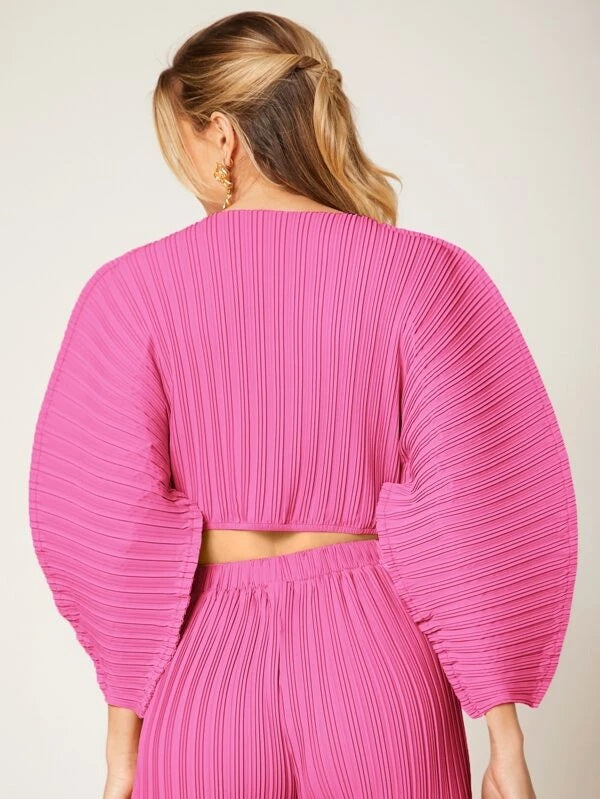 CM-TS466541 Women Casual Seoul Style Solid Batwing Sleeve Ribbed Knit Blouse - Pink