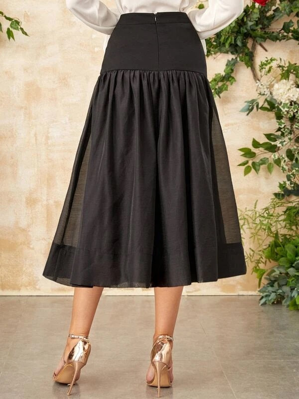 CM-BS425120 Women Elegant Seoul Style High Waist Mesh Overlay Skirt - Black