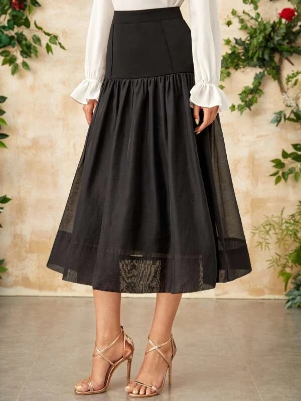 CM-BS425120 Women Elegant Seoul Style High Waist Mesh Overlay Skirt - Black