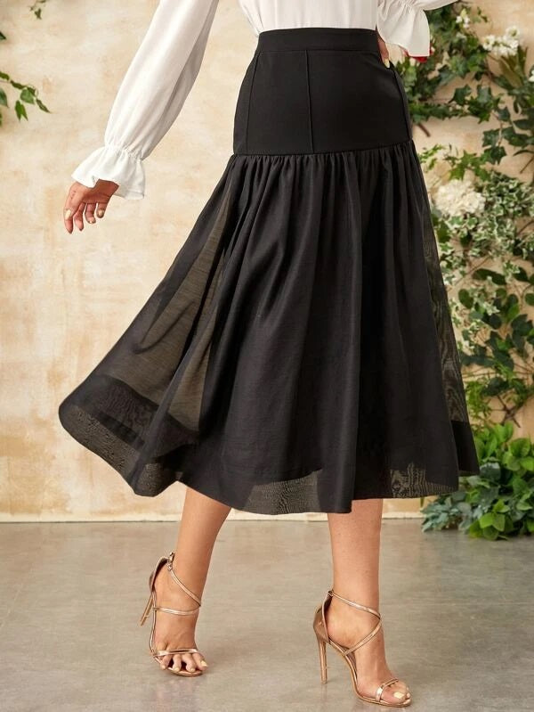 CM-BS425120 Women Elegant Seoul Style High Waist Mesh Overlay Skirt - Black