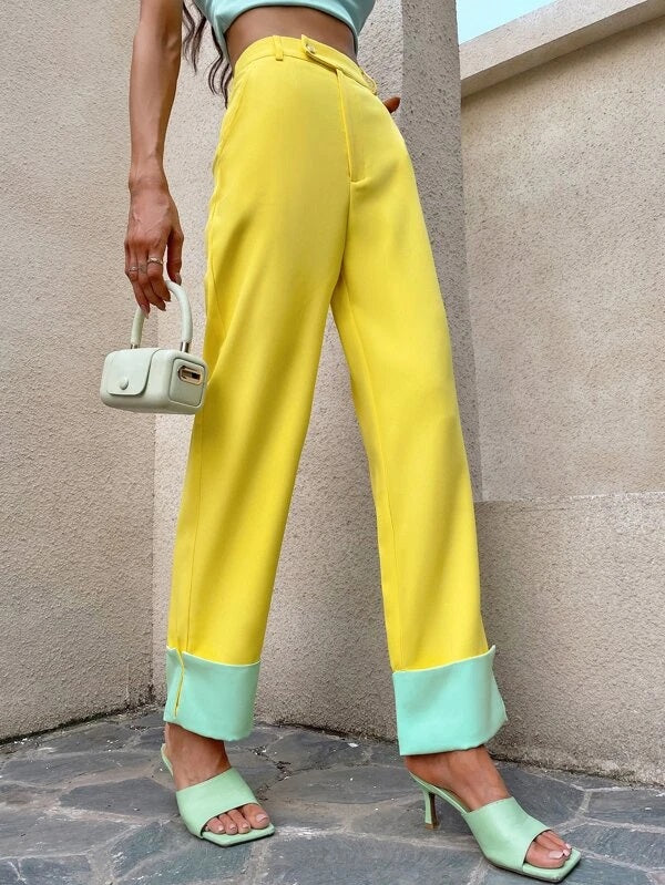 CM-BS866798 Women Elegant Seoul Style High Waist Colorblock Wide Leg Pants - Yellow