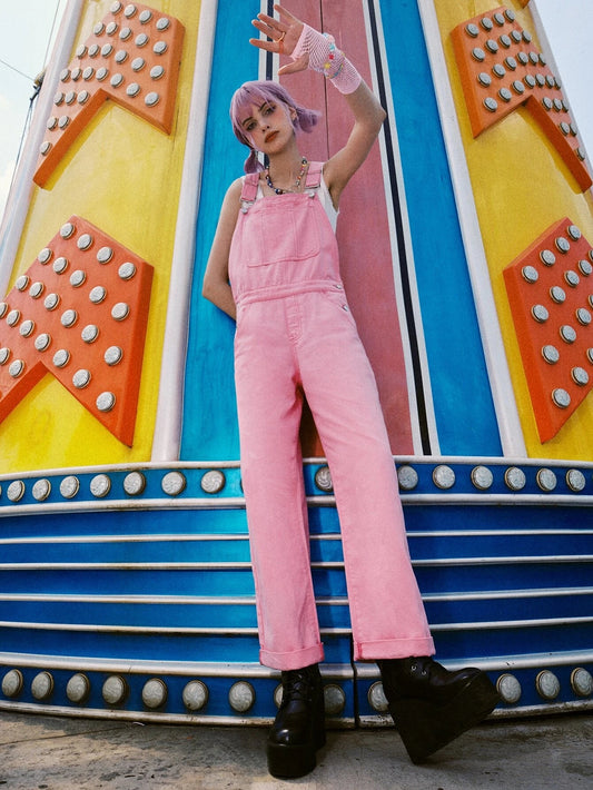 CM-JS748162 Women Preppy Seoul Style Sleeveless Pocket Front Denim Overall - Pink