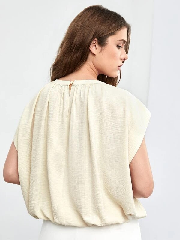 CM-TS626621 Women Casual Seoul Style Batwing Sleeve Balloon Hem Top - Beige
