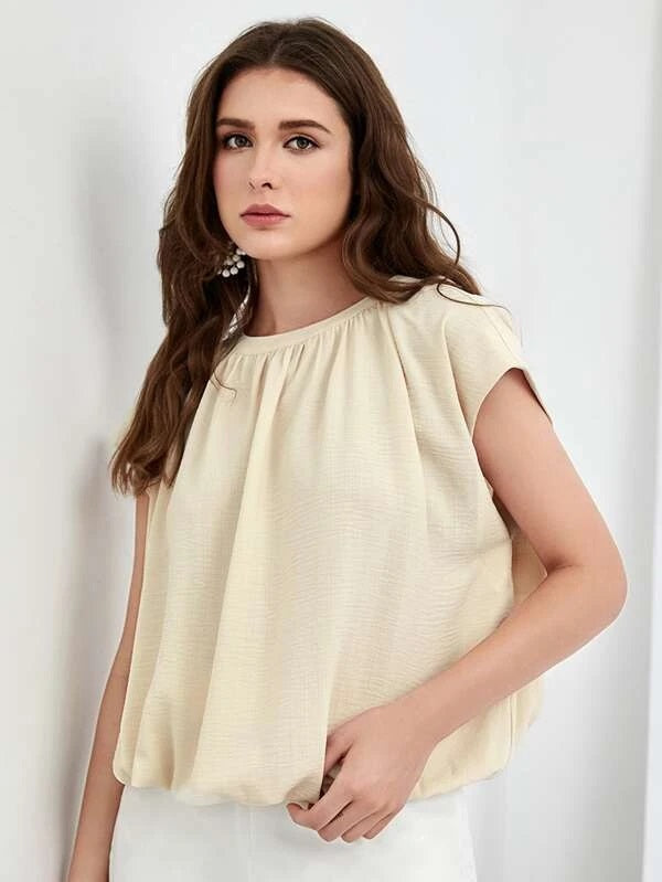 CM-TS626621 Women Casual Seoul Style Batwing Sleeve Balloon Hem Top - Beige