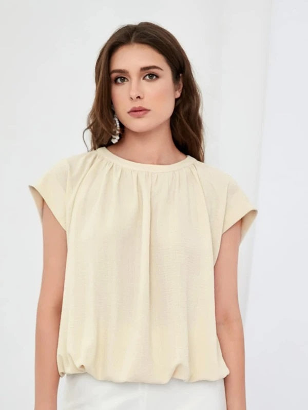 CM-TS626621 Women Casual Seoul Style Batwing Sleeve Balloon Hem Top - Beige
