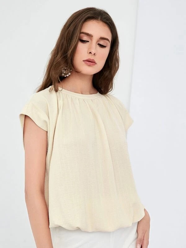 CM-TS626621 Women Casual Seoul Style Batwing Sleeve Balloon Hem Top - Beige