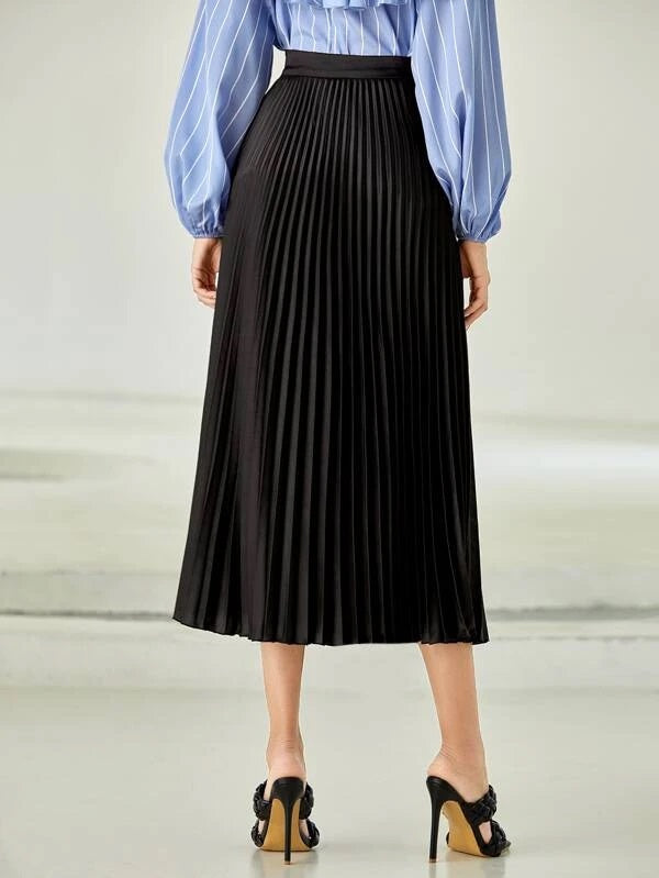 CM-BS952245 Women Elegant Seoul Style High Waist Asymmetrical Hem Belted Pleated Skirt