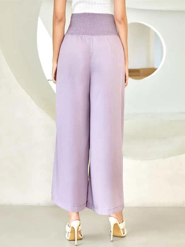 CM-BS778938 Women Casual Seoul Style Shirred Waist Fold Pleated Wide Leg Pants