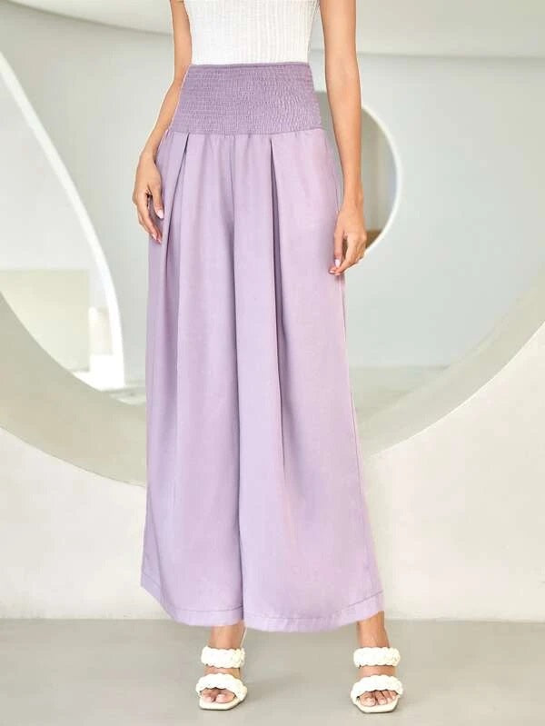 CM-BS778938 Women Casual Seoul Style Shirred Waist Fold Pleated Wide Leg Pants